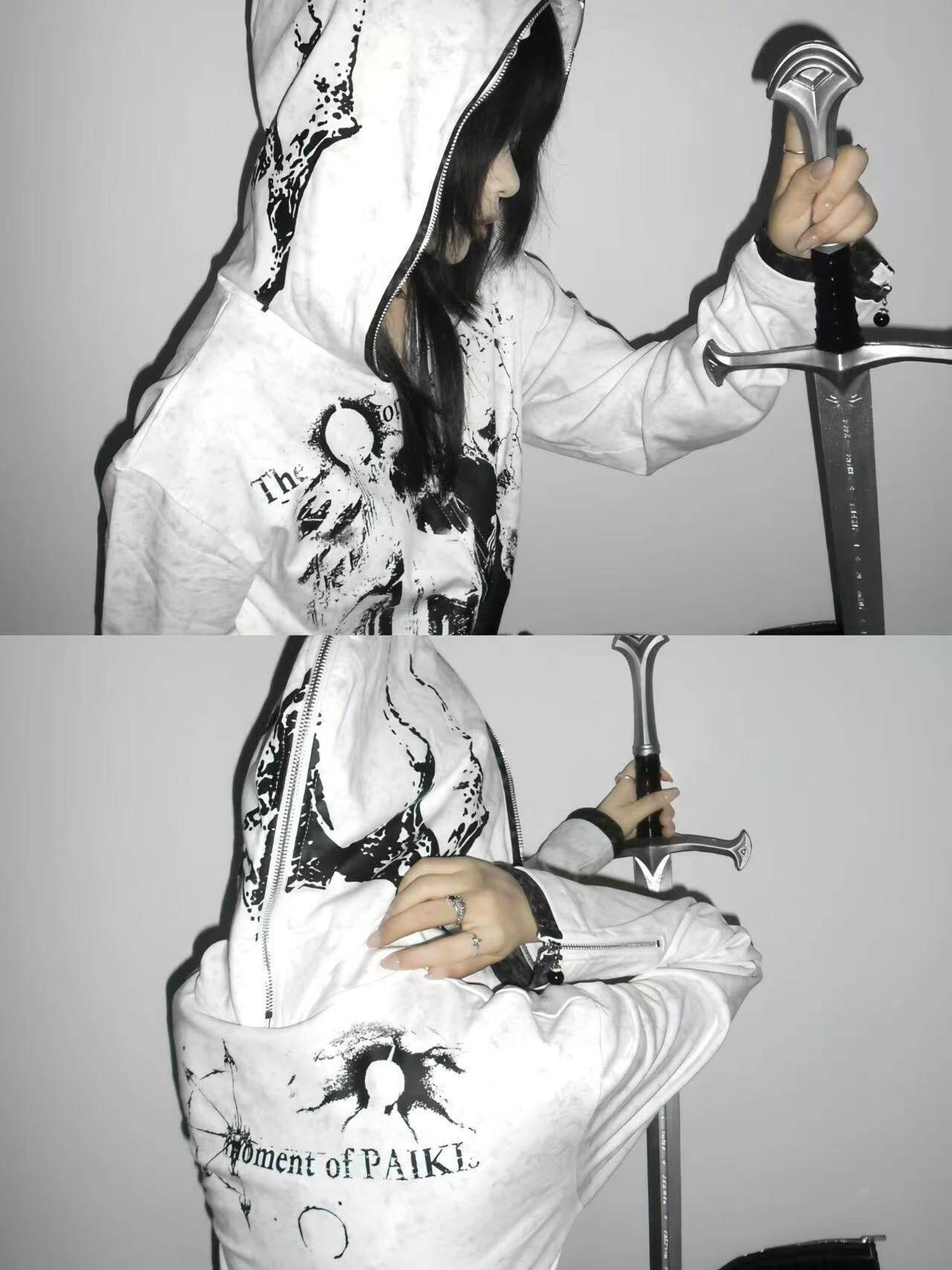 PAIKI Embossed Printed Slim Fit Hooded Zip Front Unisex Youth Side Pockets Hoodies