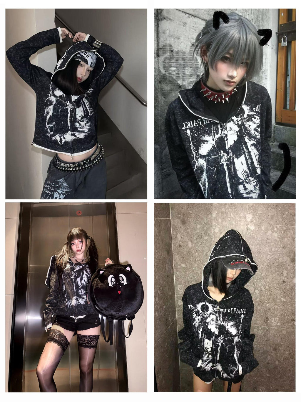 PAIKI Embossed Printed Slim Fit Hooded Zip Front Unisex Youth Side Pockets Hoodies