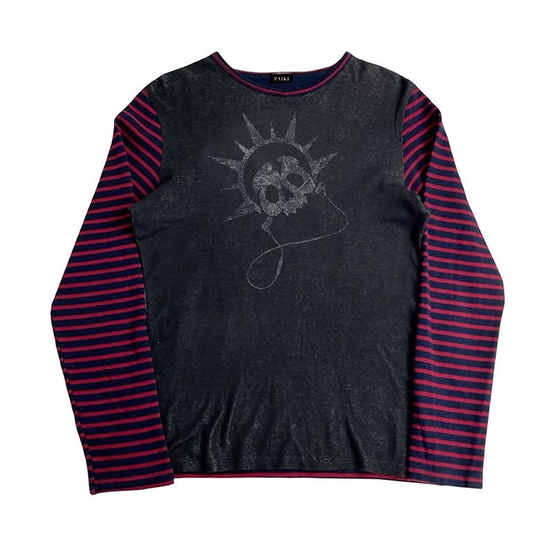 PAIKI_Embossed_Terry_Loose_Unisex_Youth_Purple_Skull_Polyester_Long_Sleeve_T-Shirts_MISSTT