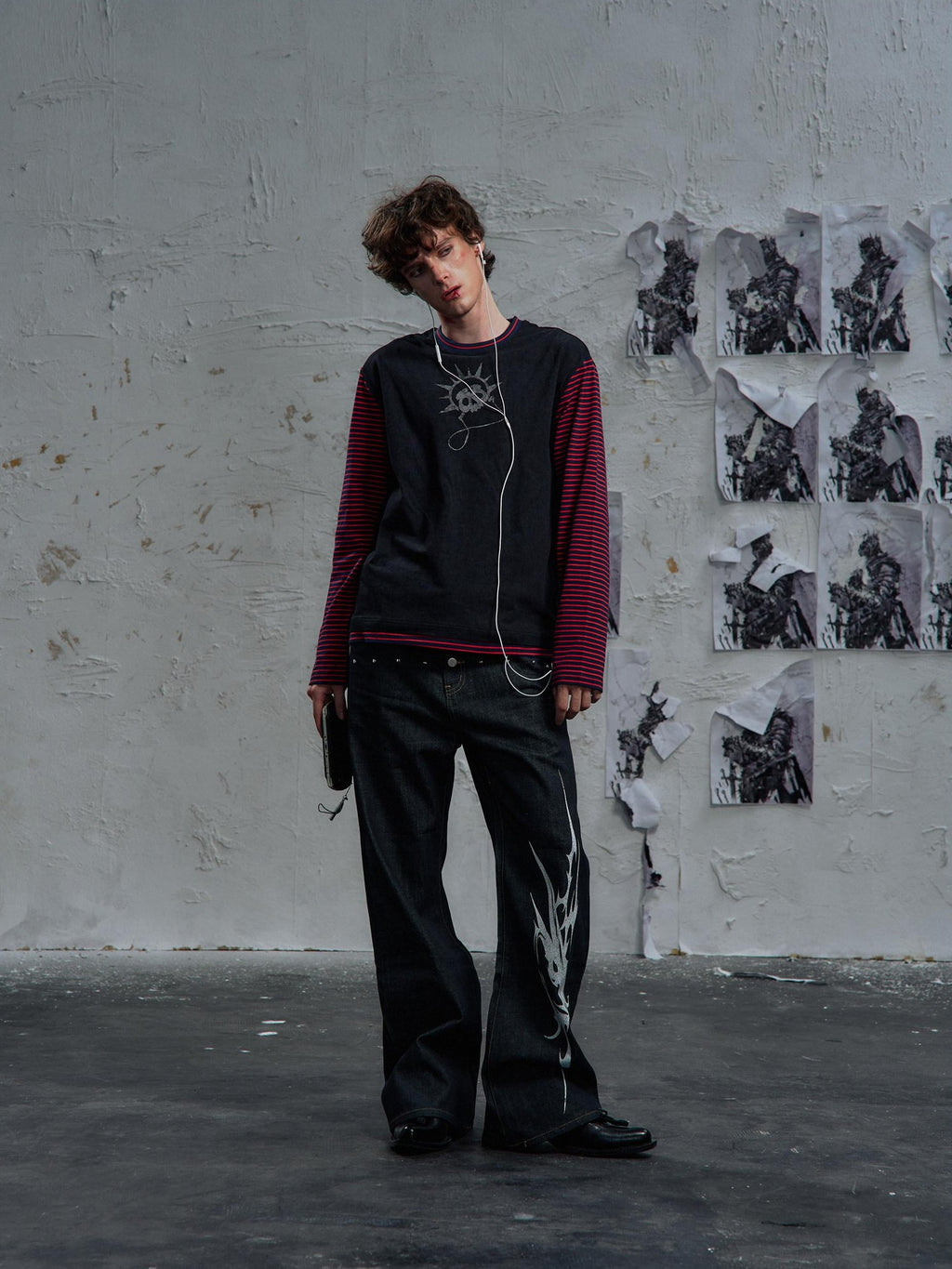 PAIKI Embossed Terry Loose Unisex Youth Purple Skull Polyester Long Sleeve T-Shirts
