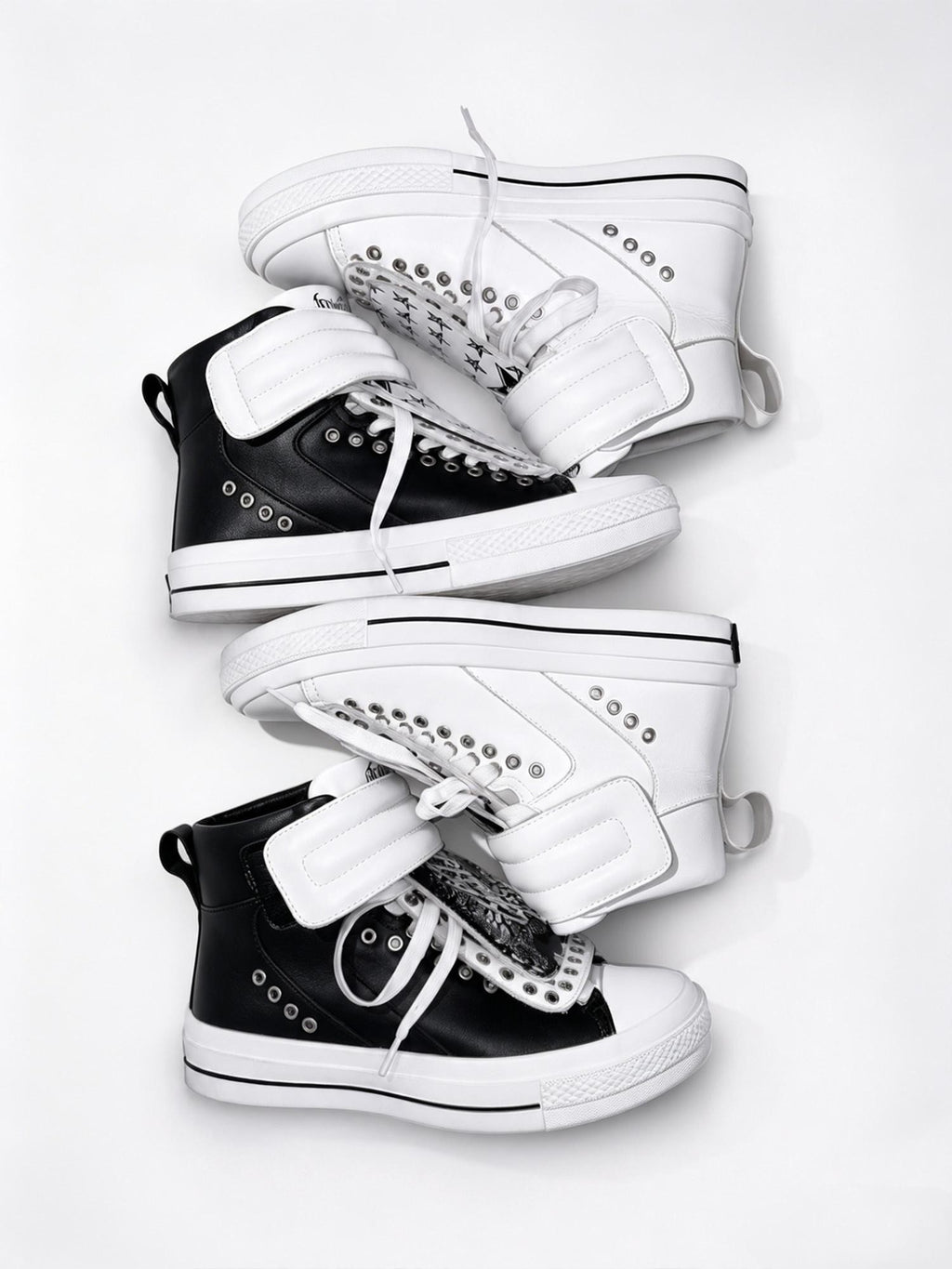 PAIKI Embroidered Patchwork Rivet Color Block Women's Leather High-top Sneakers
