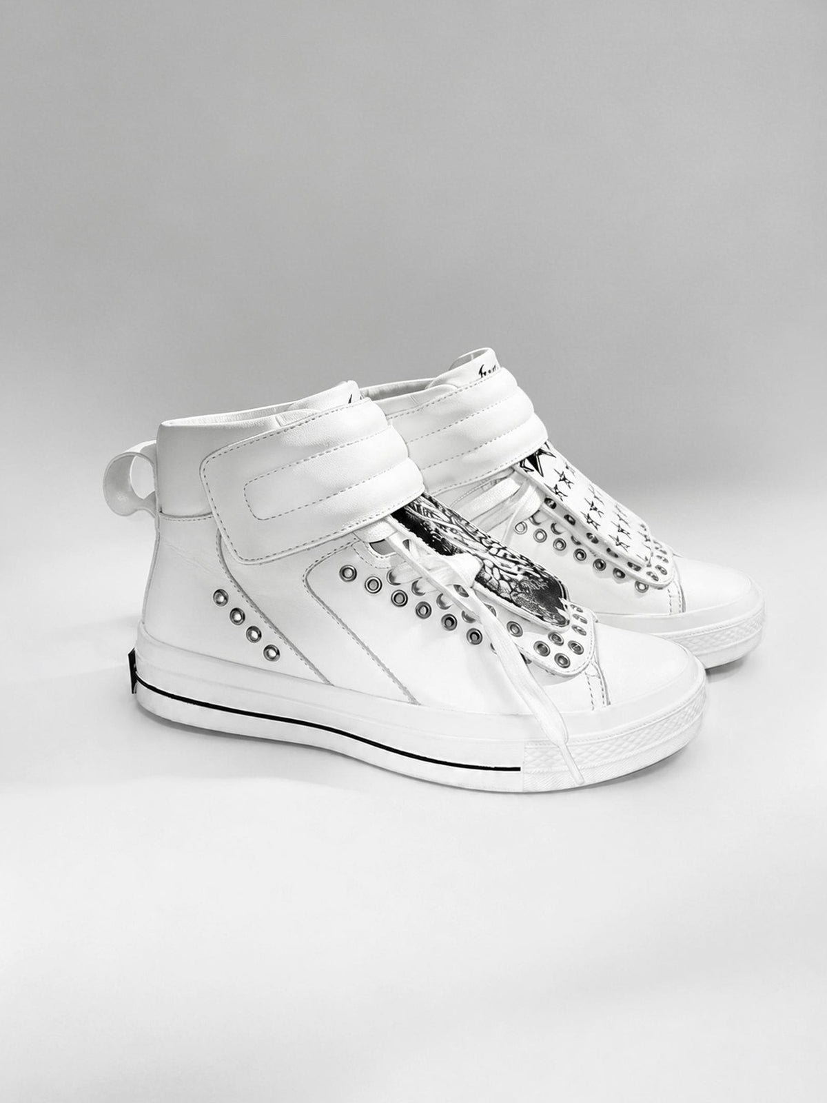 PAIKI Embroidered Patchwork Rivet Color Block Women's Leather High-top Sneakers