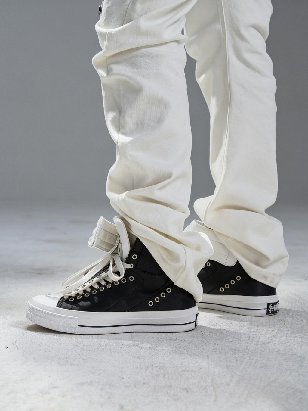 PAIKI Embroidered Patchwork Rivet Color Block Women's Leather High-top Sneakers