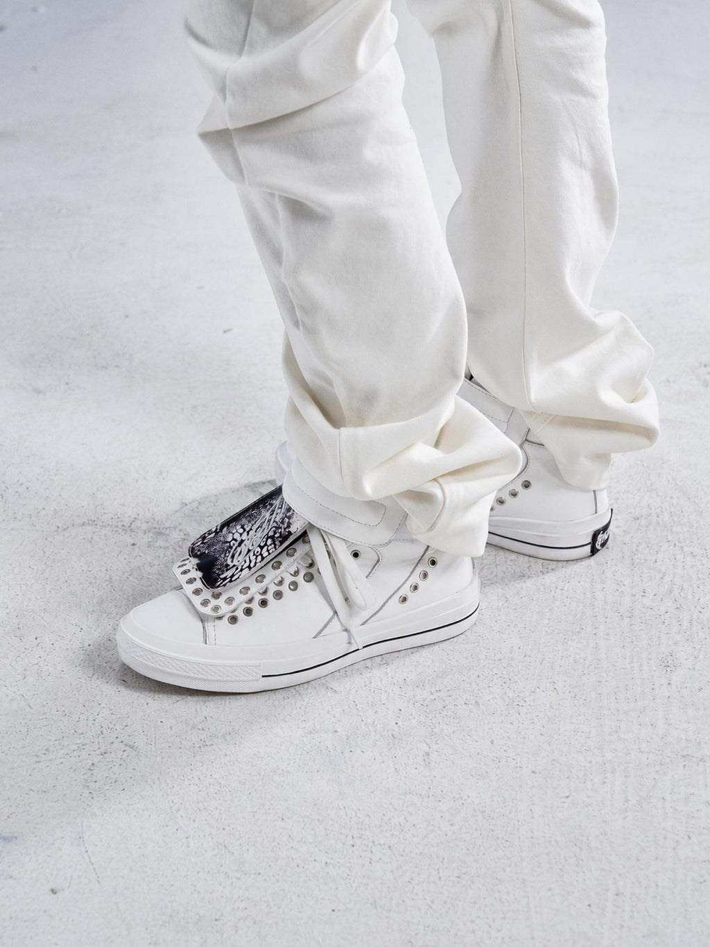 PAIKI Embroidered Patchwork Rivet Color Block Women's Leather High-top Sneakers