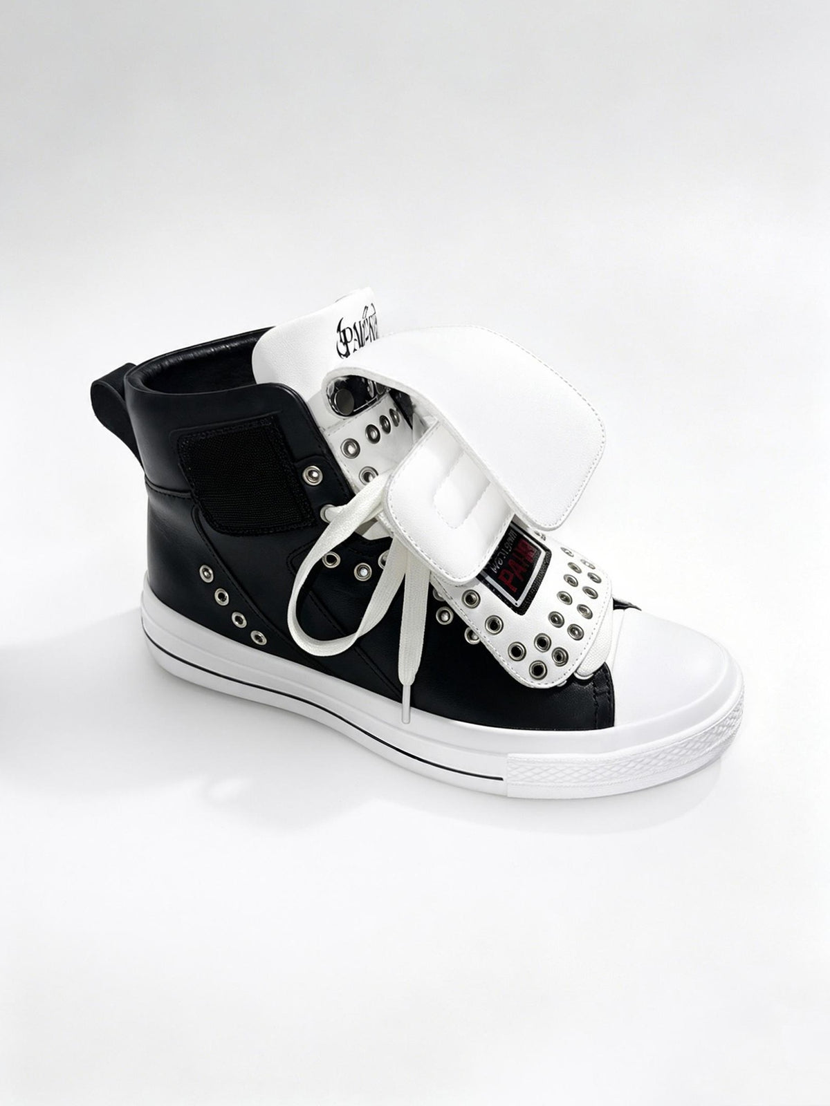 PAIKI Embroidered Patchwork Rivet Color Block Women's Leather High-top Sneakers
