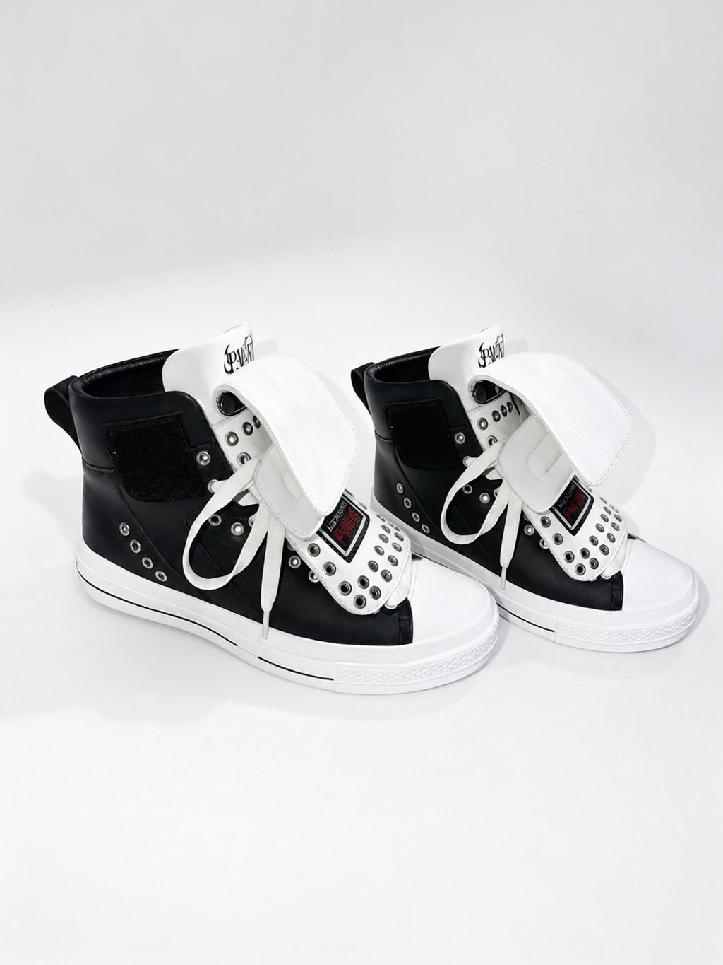 PAIKI Embroidered Patchwork Rivet Color Block Women's Leather High-top Sneakers