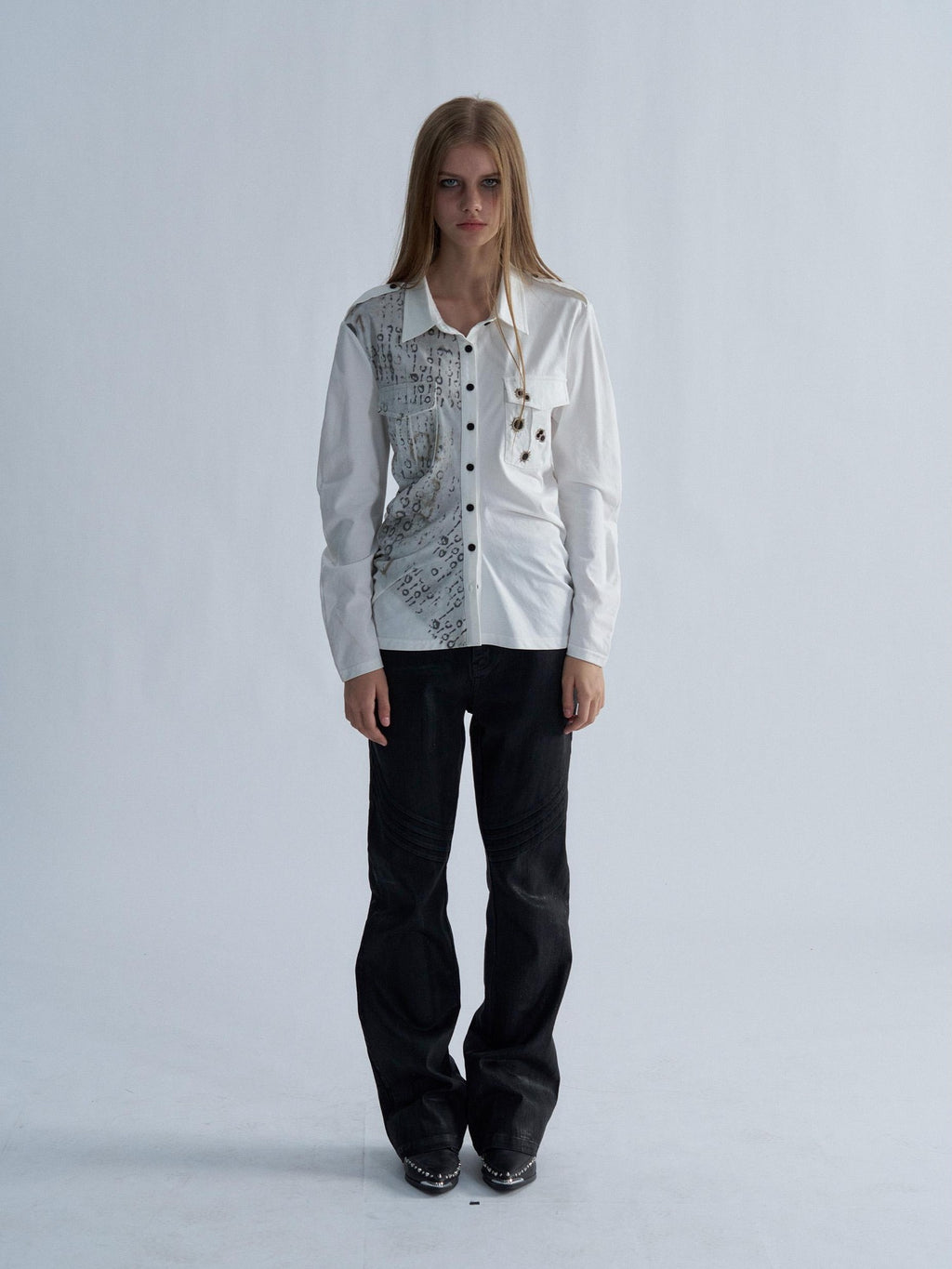 PAIKI Embroidered Punk Abstract Print Slim Fit Cotton Women's Shirts