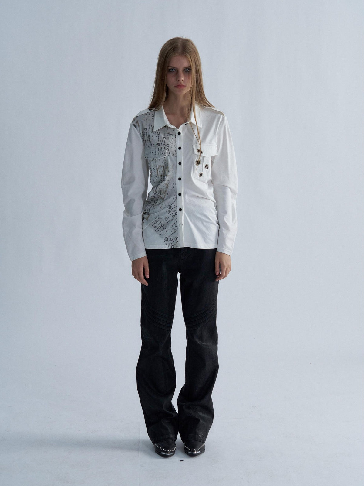 PAIKI Embroidered Punk Abstract Print Slim Fit Cotton Women's Shirts