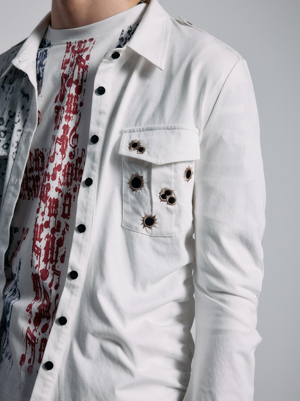 PAIKI Embroidered Punk Abstract Print Slim Fit Cotton Women's Shirts