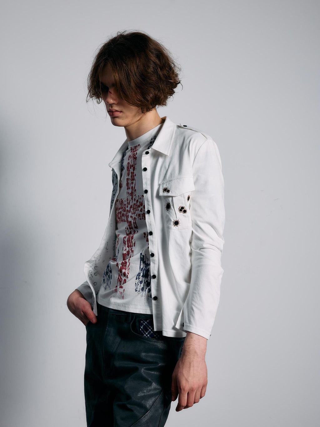 PAIKI Embroidered Punk Abstract Print Slim Fit Cotton Women's Shirts