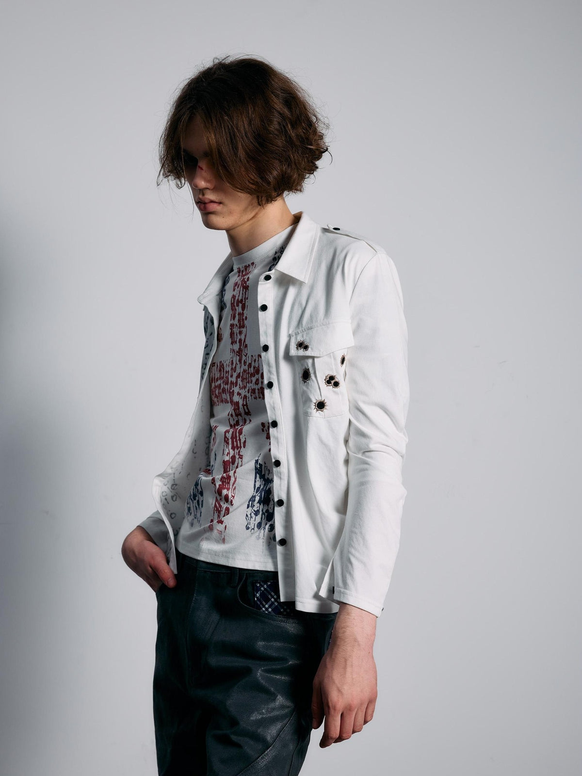 PAIKI Embroidered Punk Abstract Print Slim Fit Cotton Women's Shirts