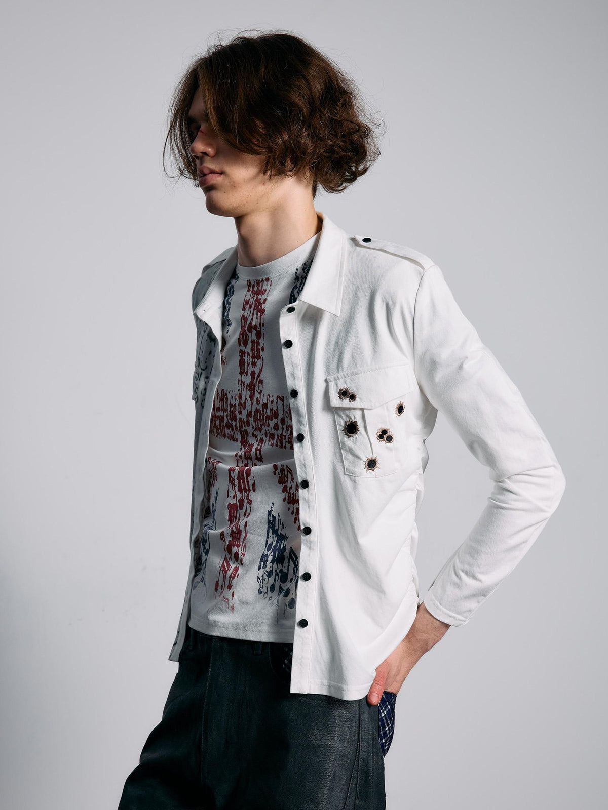 PAIKI Embroidered Punk Abstract Print Slim Fit Cotton Women's Shirts