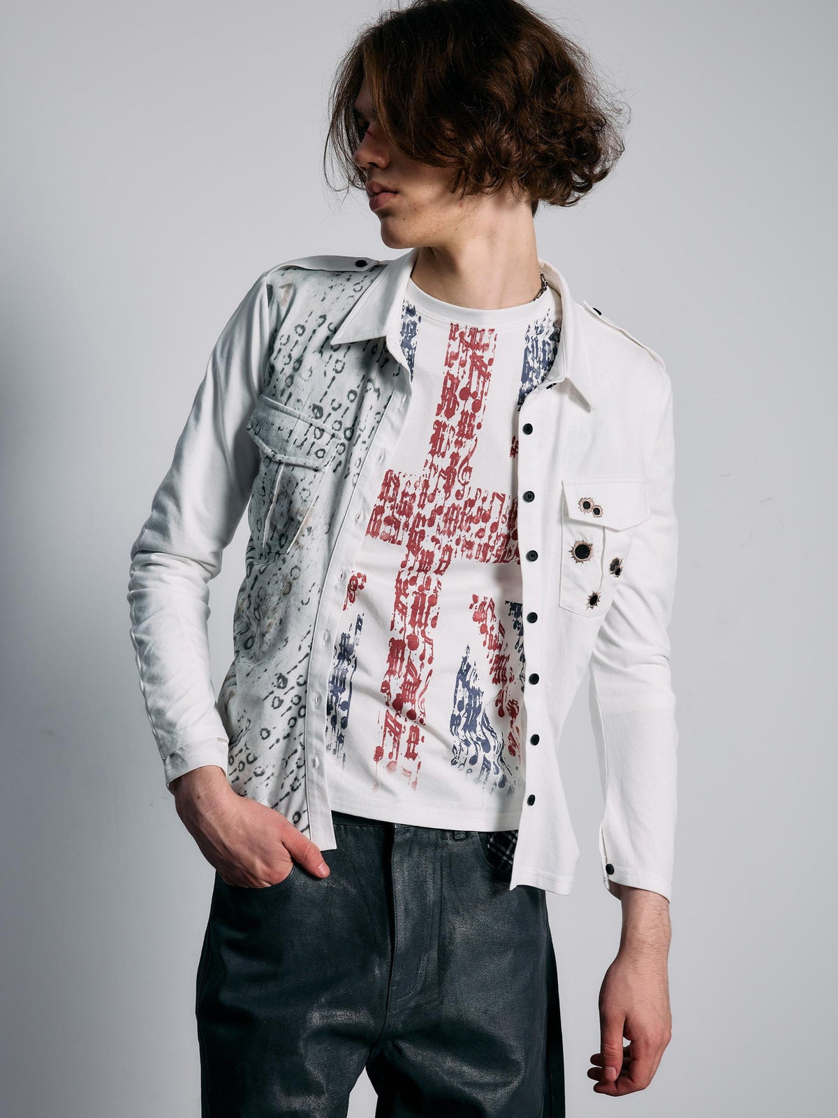 PAIKI Embroidered Punk Abstract Print Slim Fit Cotton Women's Shirts
