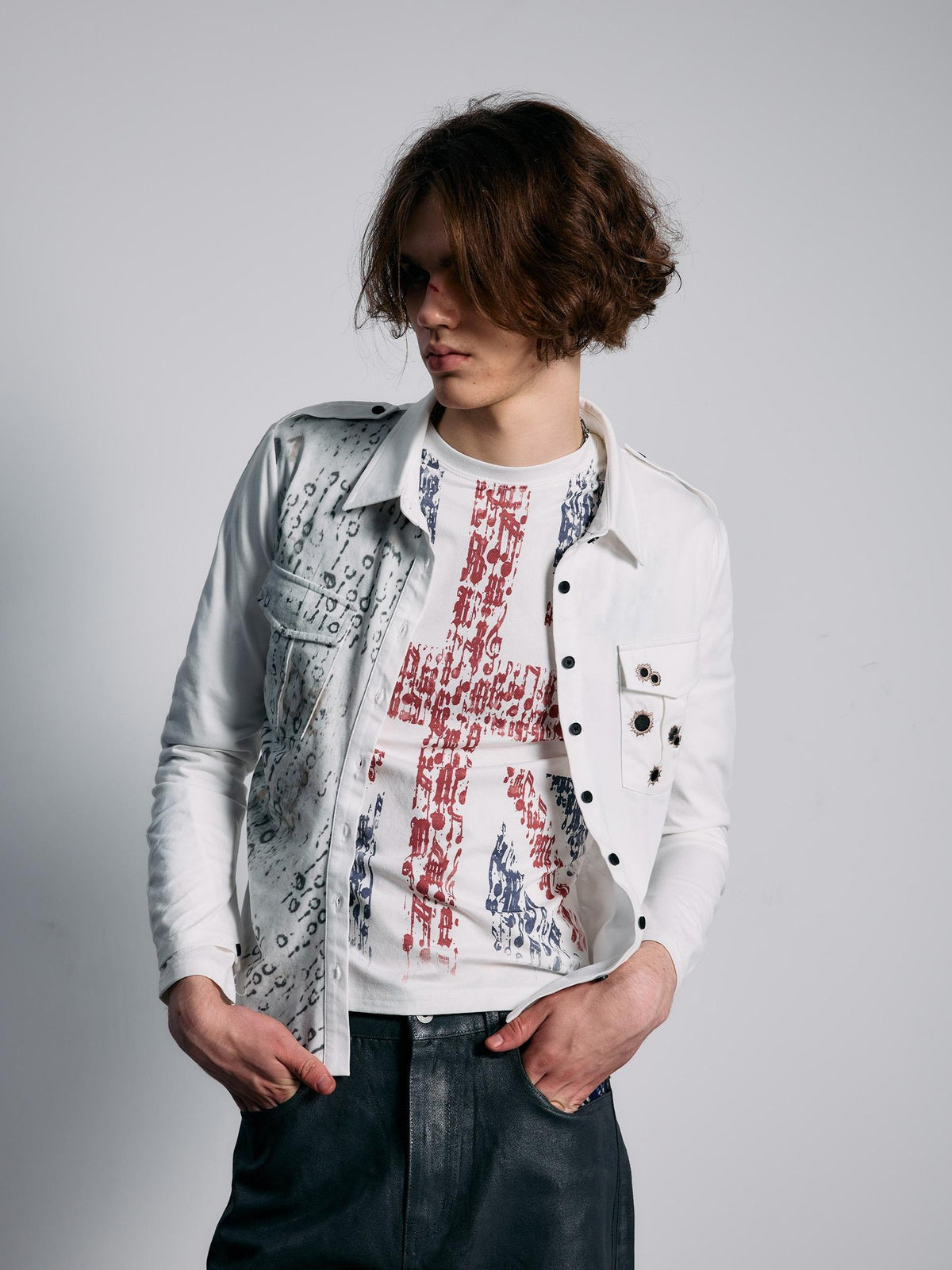 PAIKI Embroidered Punk Abstract Print Slim Fit Cotton Women's Shirts