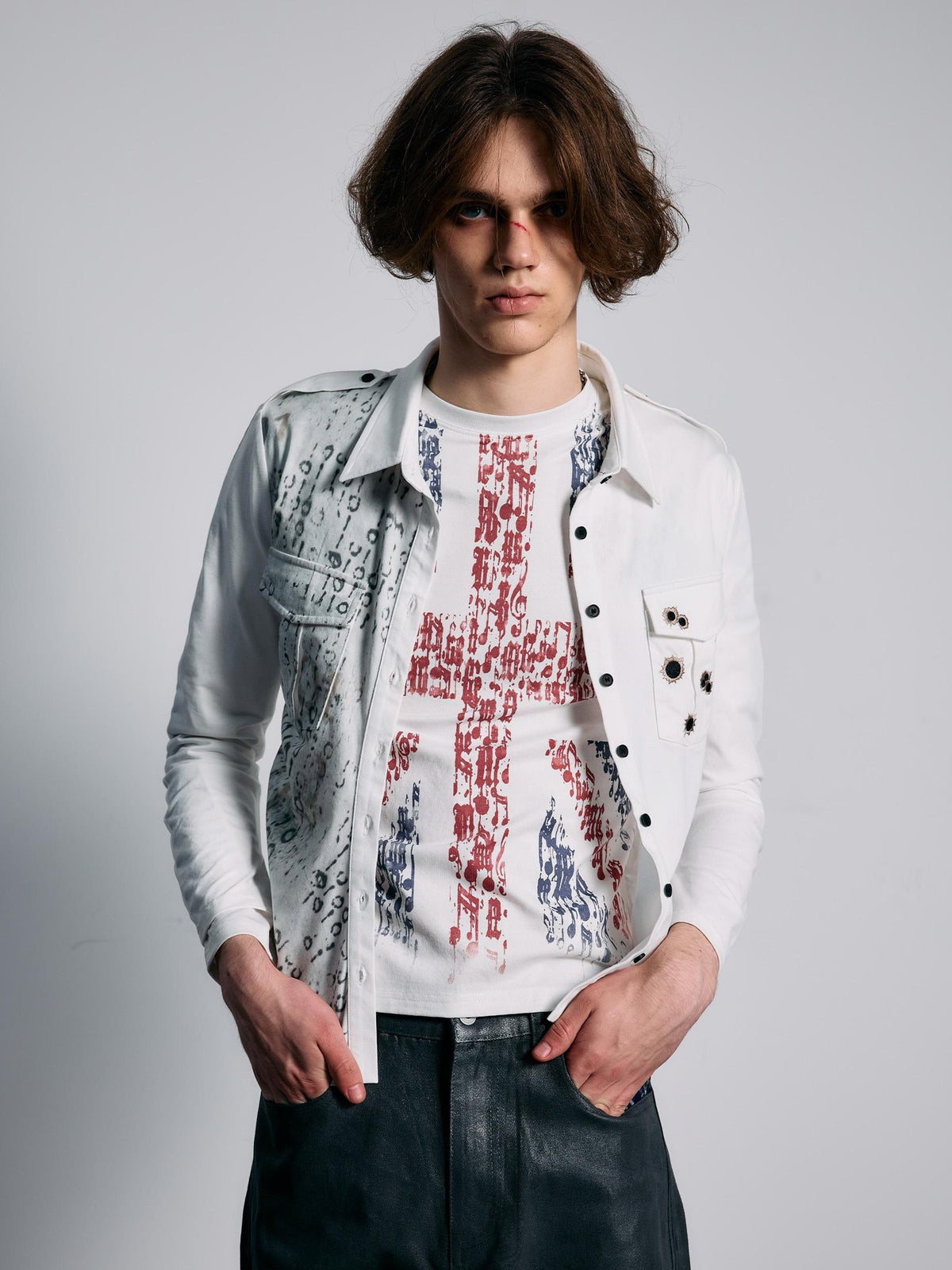 PAIKI Embroidered Punk Abstract Print Slim Fit Cotton Women's Shirts