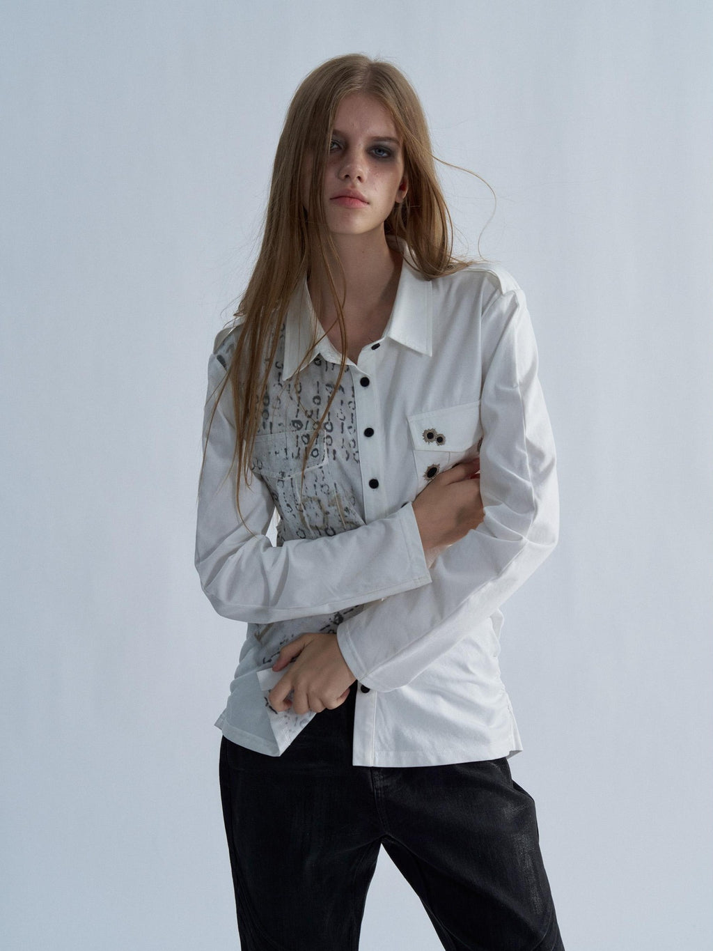 PAIKI Embroidered Punk Abstract Print Slim Fit Cotton Women's Shirts