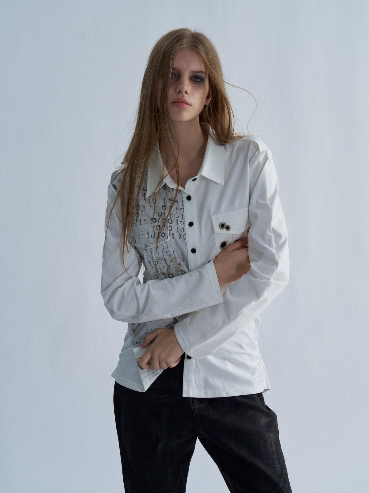 PAIKI Embroidered Punk Abstract Print Slim Fit Cotton Women's Shirts