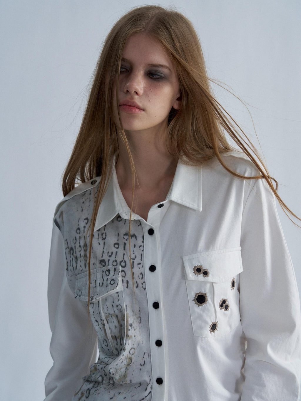 PAIKI Embroidered Punk Abstract Print Slim Fit Cotton Women's Shirts