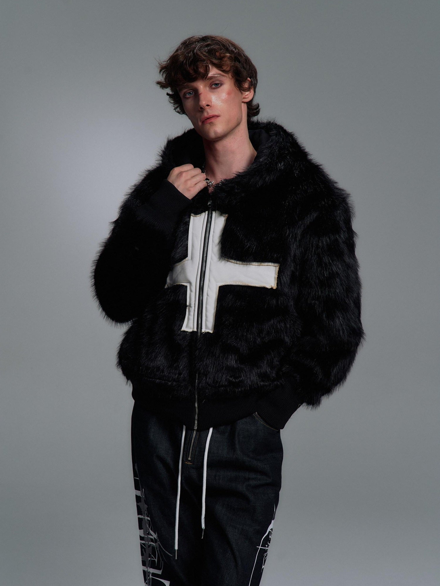 PAIKI Extra Warm Hooded Mink Trim Loose Fit Office Zip Black Cotton Puffer Jackets