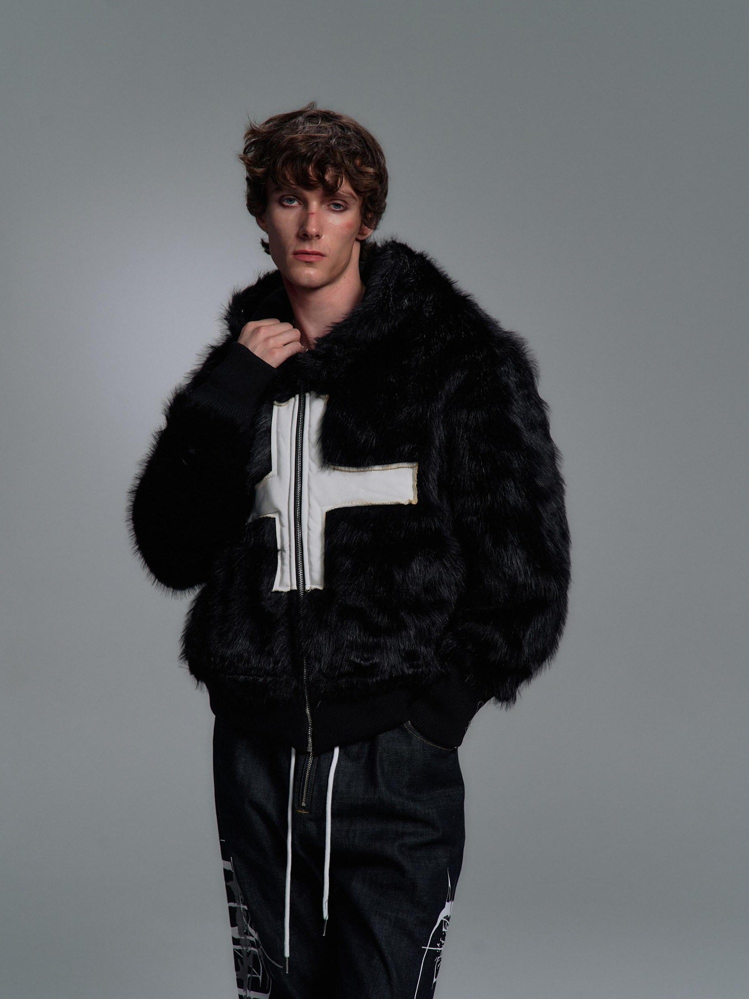 PAIKI Extra Warm Hooded Mink Trim Loose Fit Office Zip Black Cotton Puffer Jackets