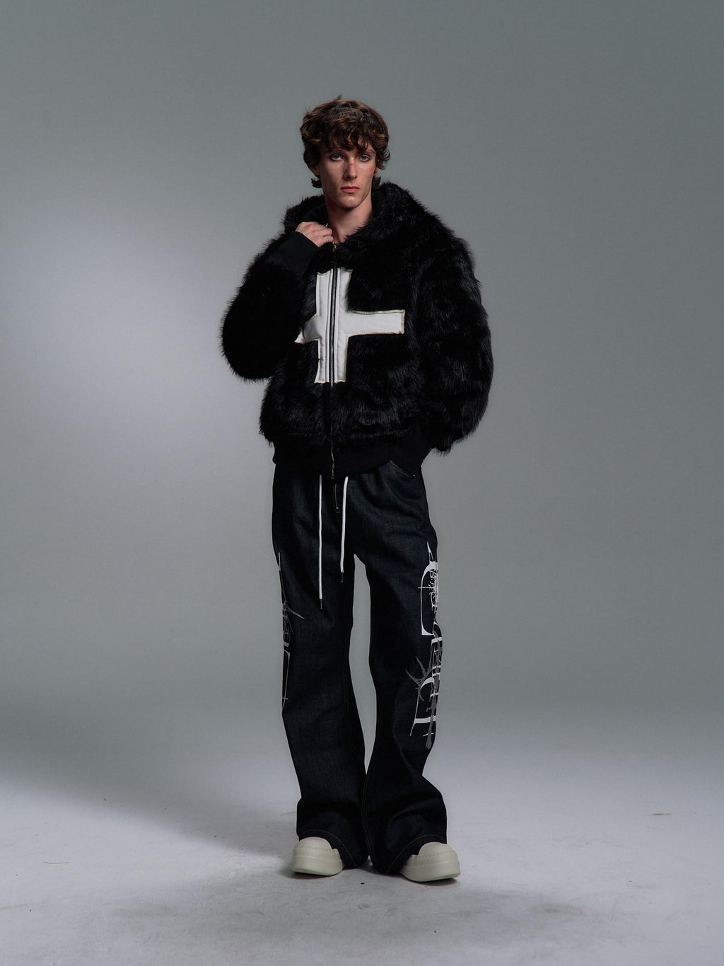 PAIKI Extra Warm Hooded Mink Trim Loose Fit Office Zip Black Cotton Puffer Jackets