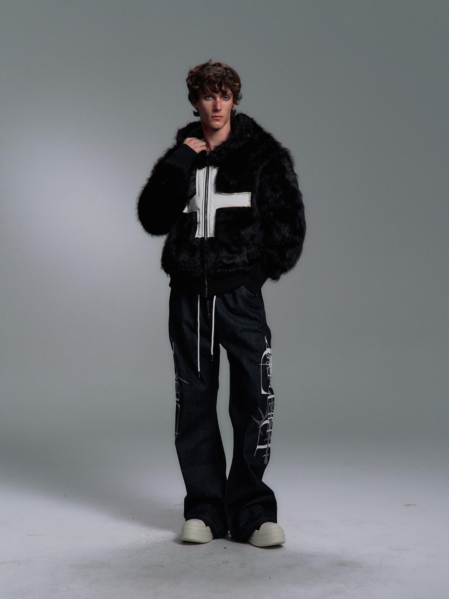 PAIKI Extra Warm Hooded Mink Trim Loose Fit Office Zip Black Cotton Puffer Jackets