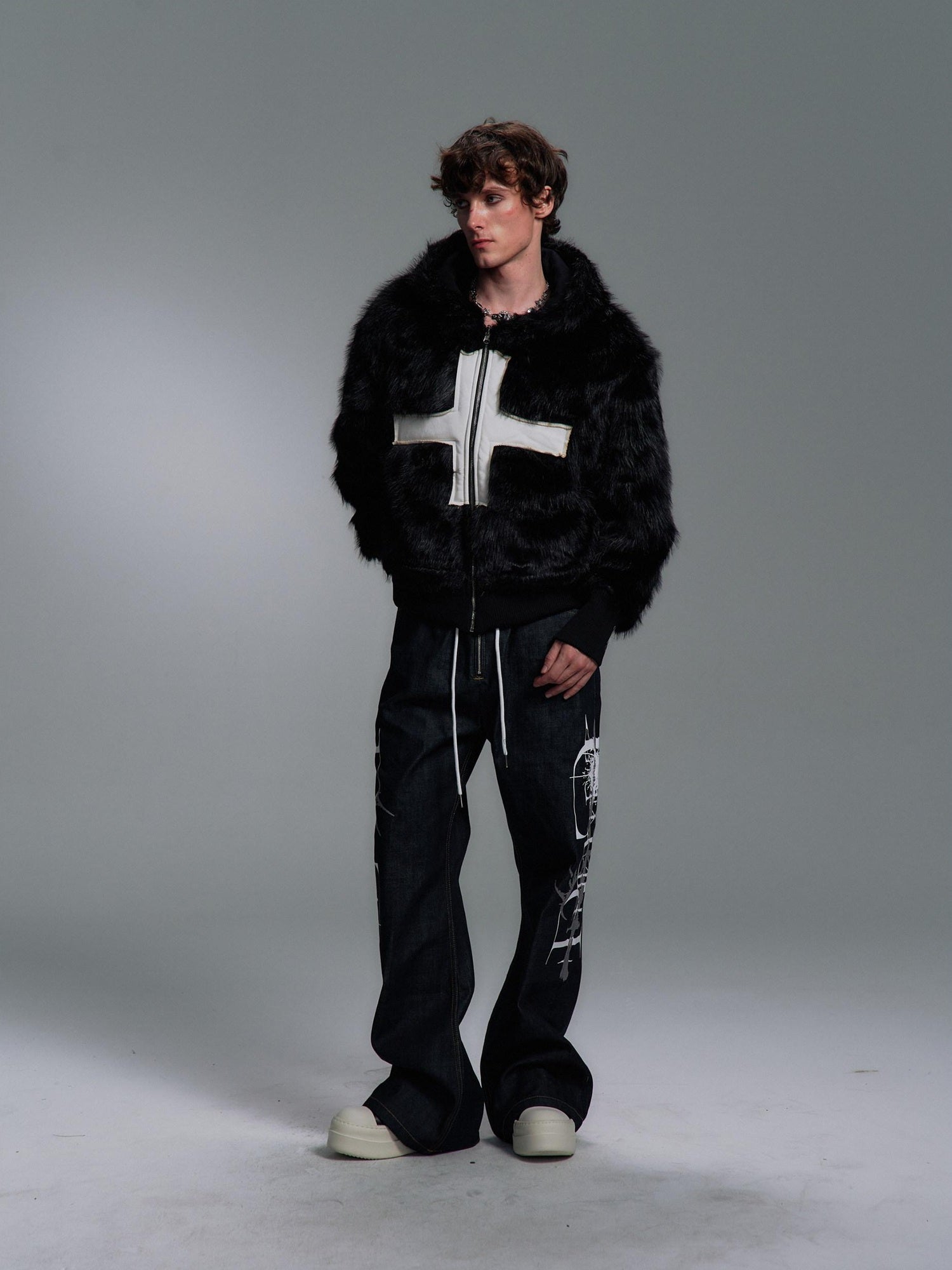 PAIKI Extra Warm Hooded Mink Trim Loose Fit Office Zip Black Cotton Puffer Jackets