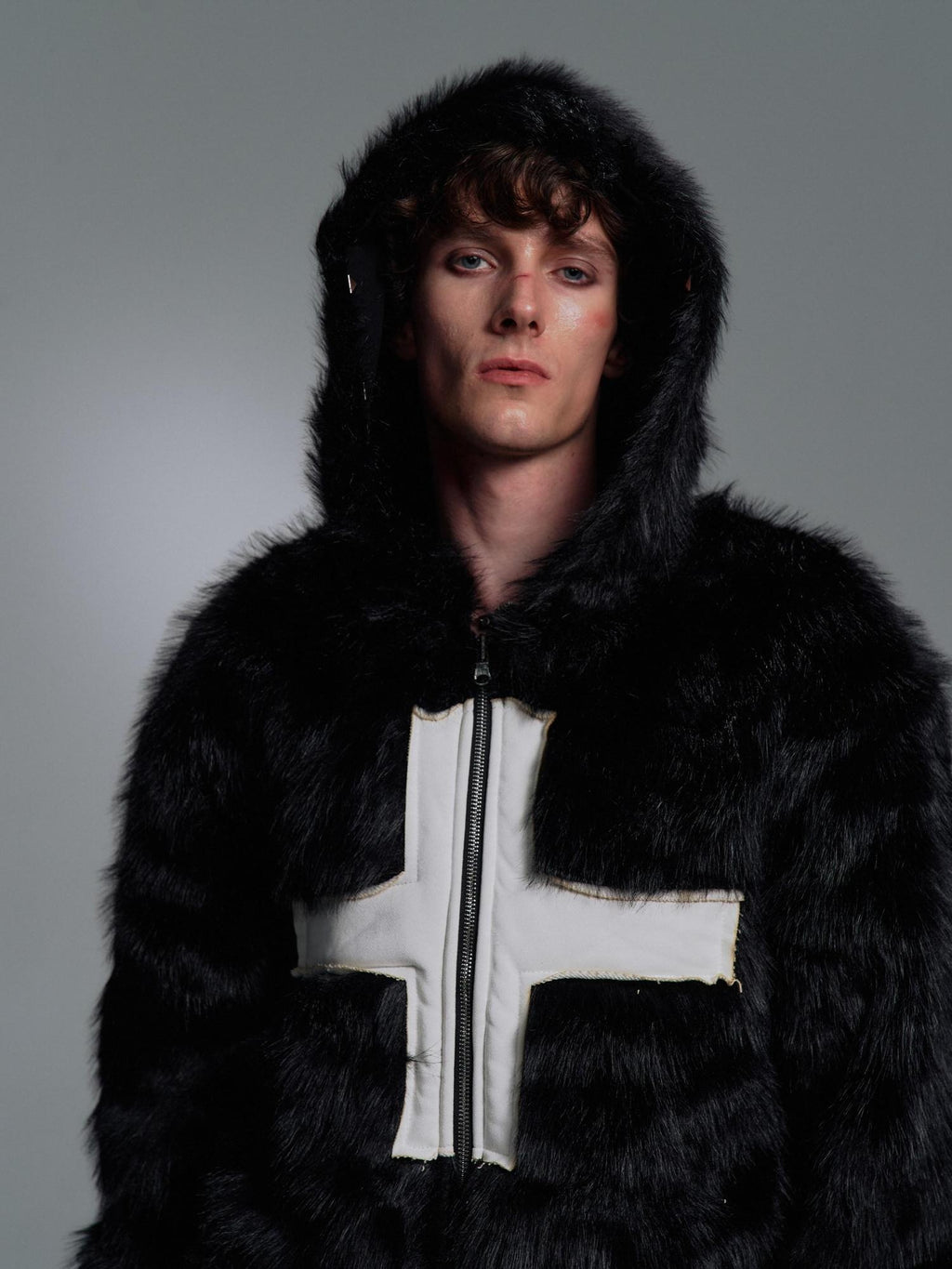PAIKI Extra Warm Hooded Mink Trim Loose Fit Office Zip Black Cotton Puffer Jackets