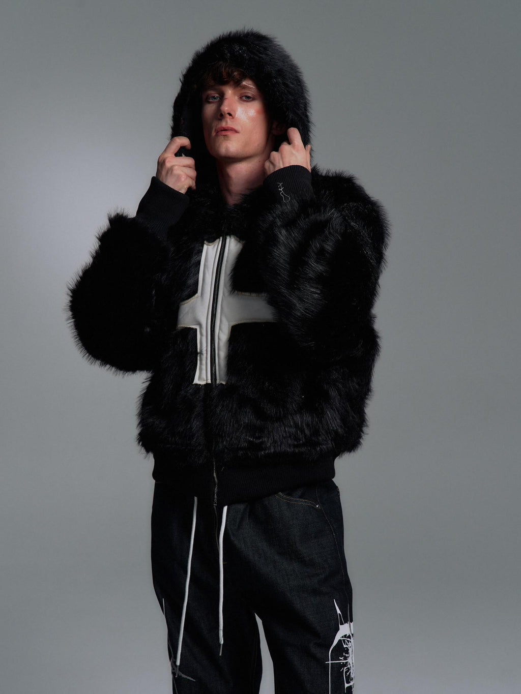 PAIKI Extra Warm Hooded Mink Trim Loose Fit Office Zip Black Cotton Puffer Jackets