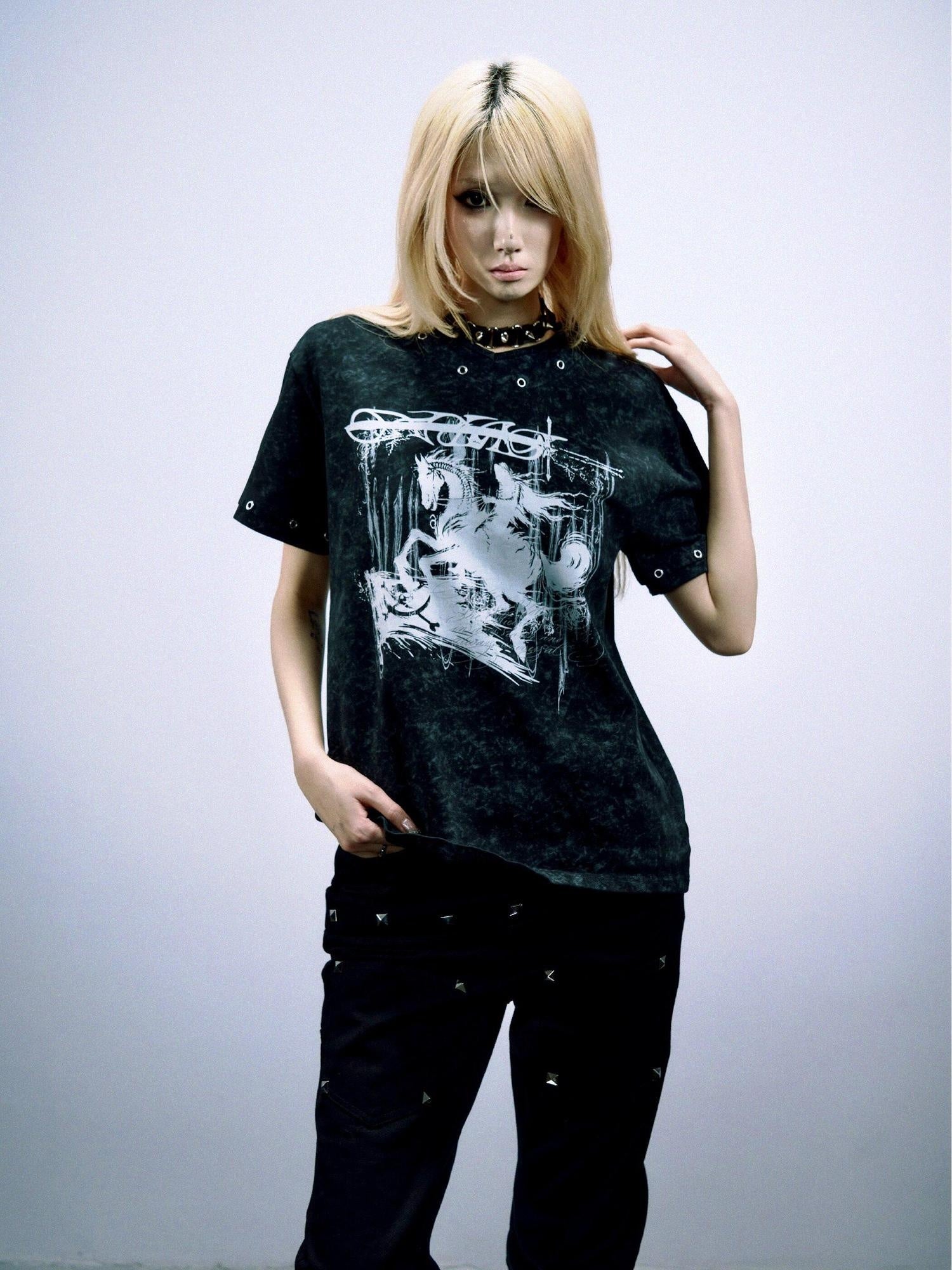 PAIKI Faux Layered 3D Tailored V-neck Fit Unisex Printed Graphic Short Sleeve T-Shirts
