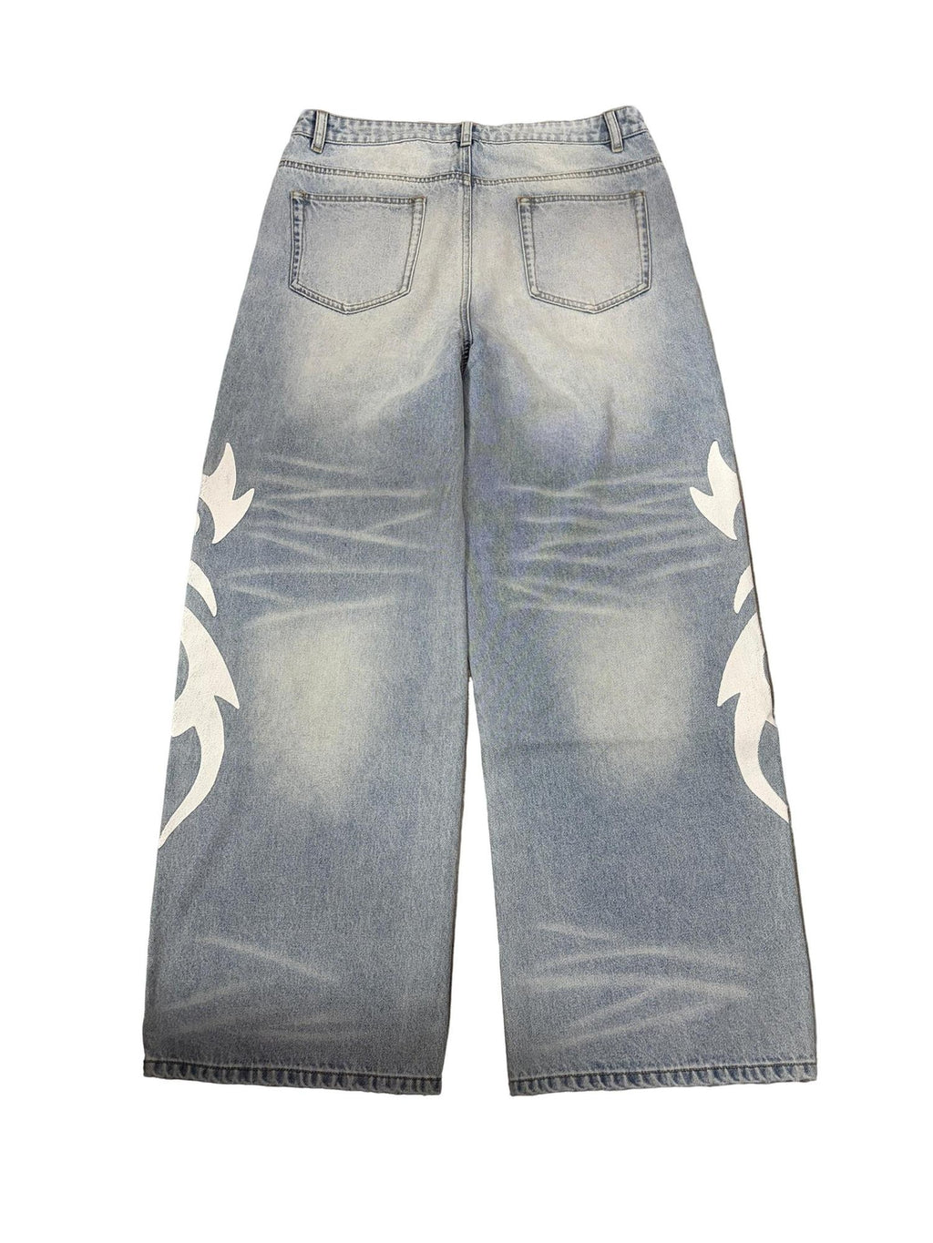 PAIKI Floral Print Low Rise Button Fly Cotton Blue Slight Stretch Straight Jeans