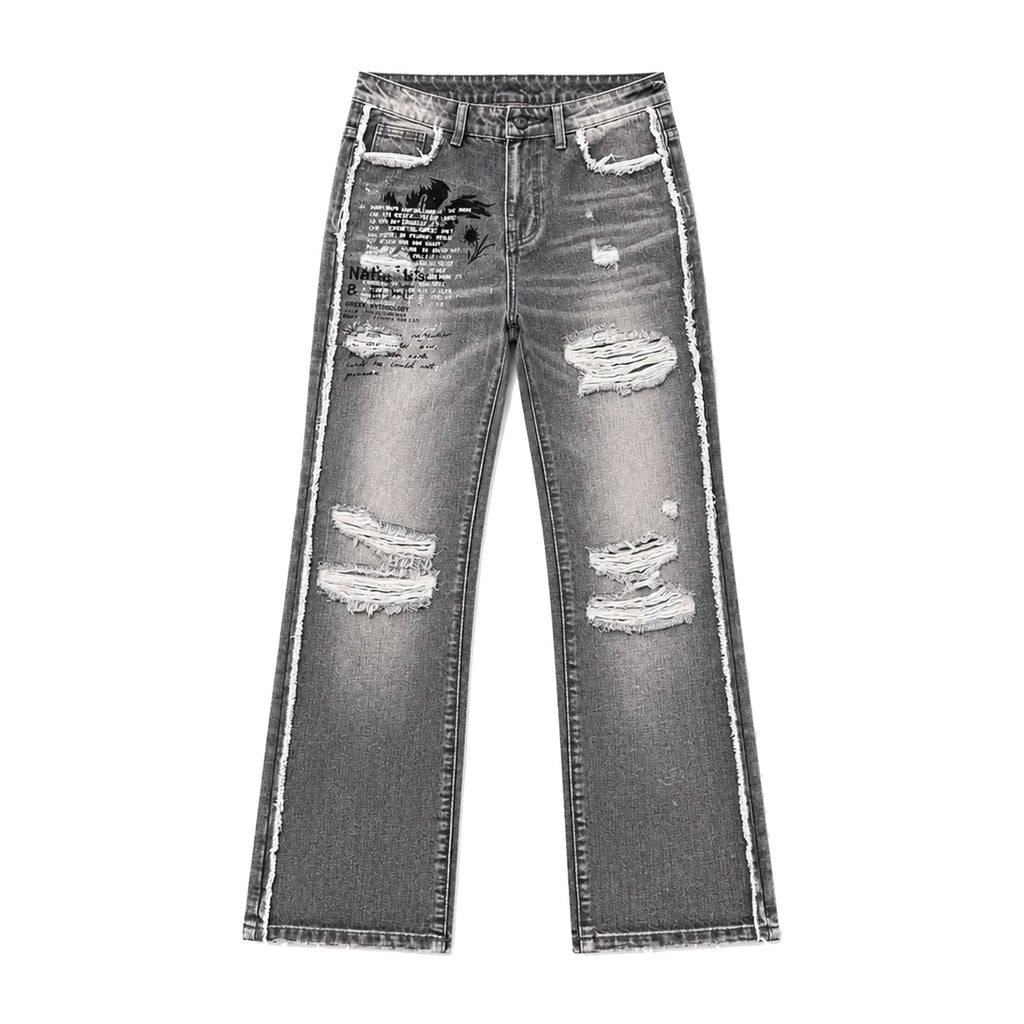 PAIKI_Foiled_Letter_Print_Frayed_Straight_Fit_Women's_Cotton_Denim_Distressed_Jeans_1065980086717_MISSTT