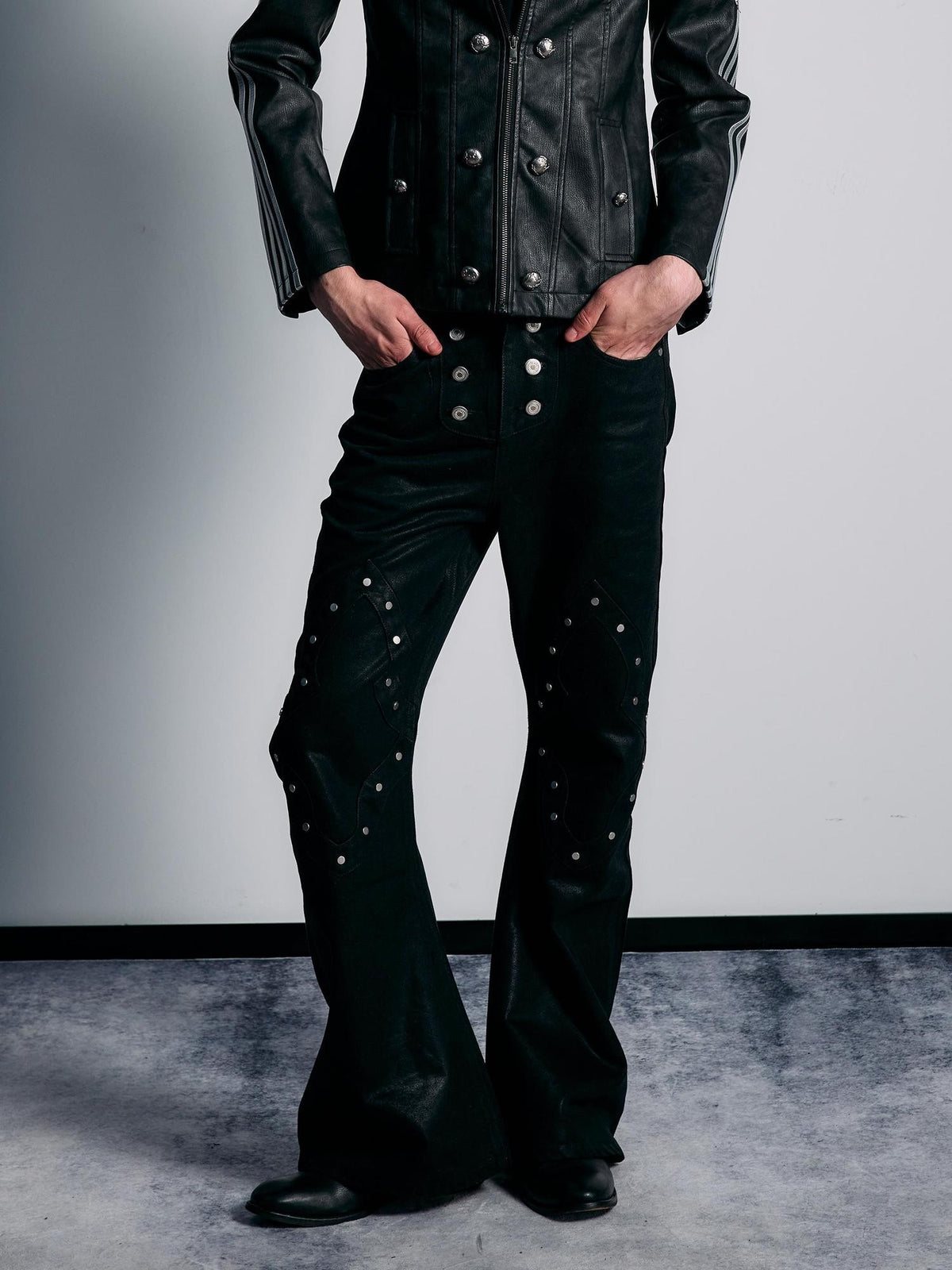 PAIKI Geometric Rivet Coated High Waist Women's Slim Fit Bootcut Jeans