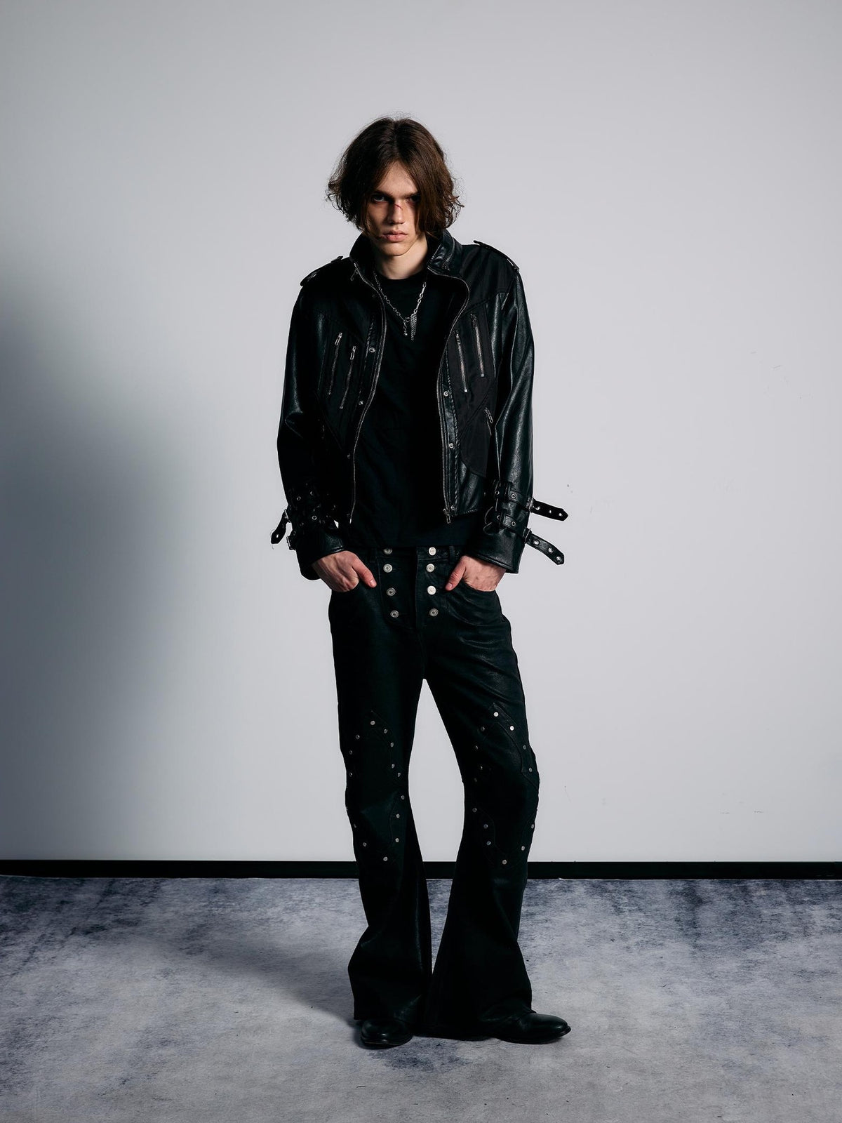 PAIKI Geometric Rivet Coated High Waist Women's Slim Fit Bootcut Jeans