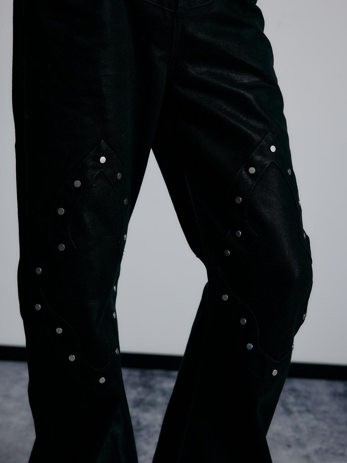 PAIKI Geometric Rivet Coated High Waist Women's Slim Fit Bootcut Jeans