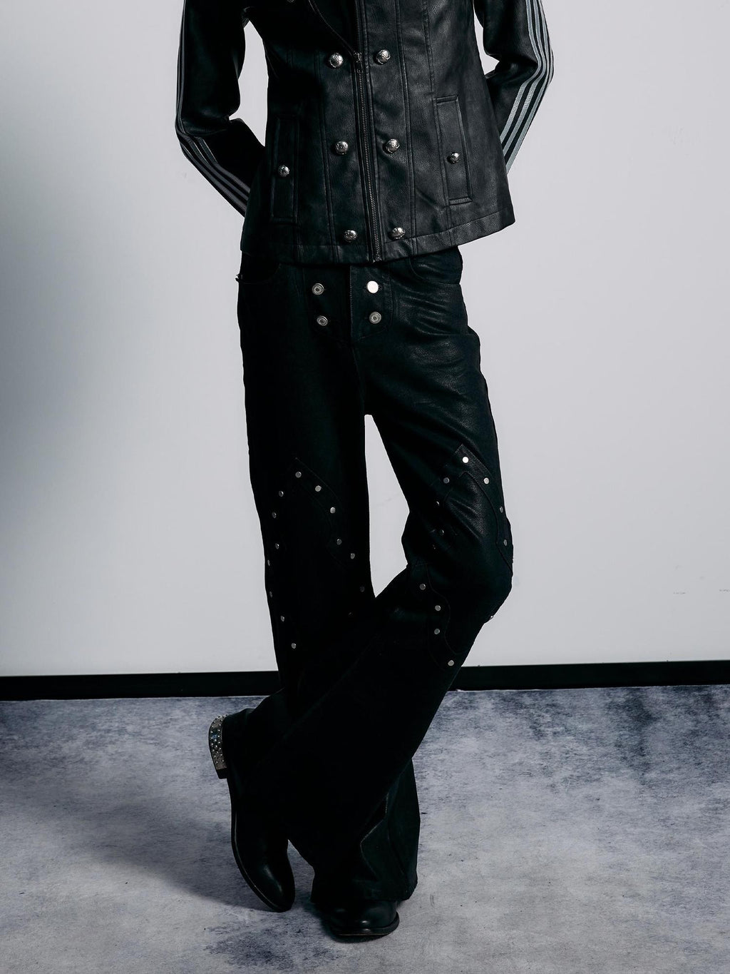 PAIKI Geometric Rivet Coated High Waist Women's Slim Fit Bootcut Jeans