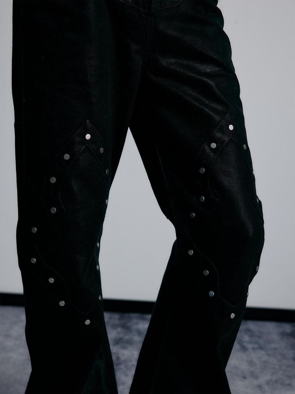 PAIKI Geometric Rivet Coated High Waist Women's Slim Fit Bootcut Jeans