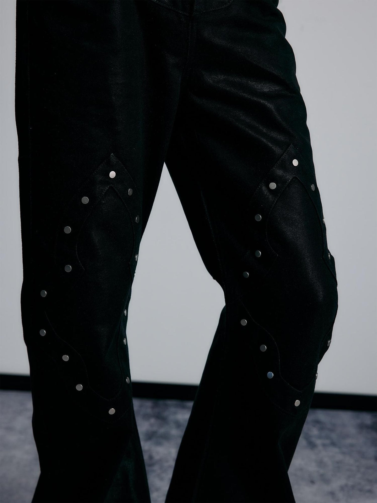 PAIKI Geometric Rivet Coated High Waist Women's Slim Fit Bootcut Jeans