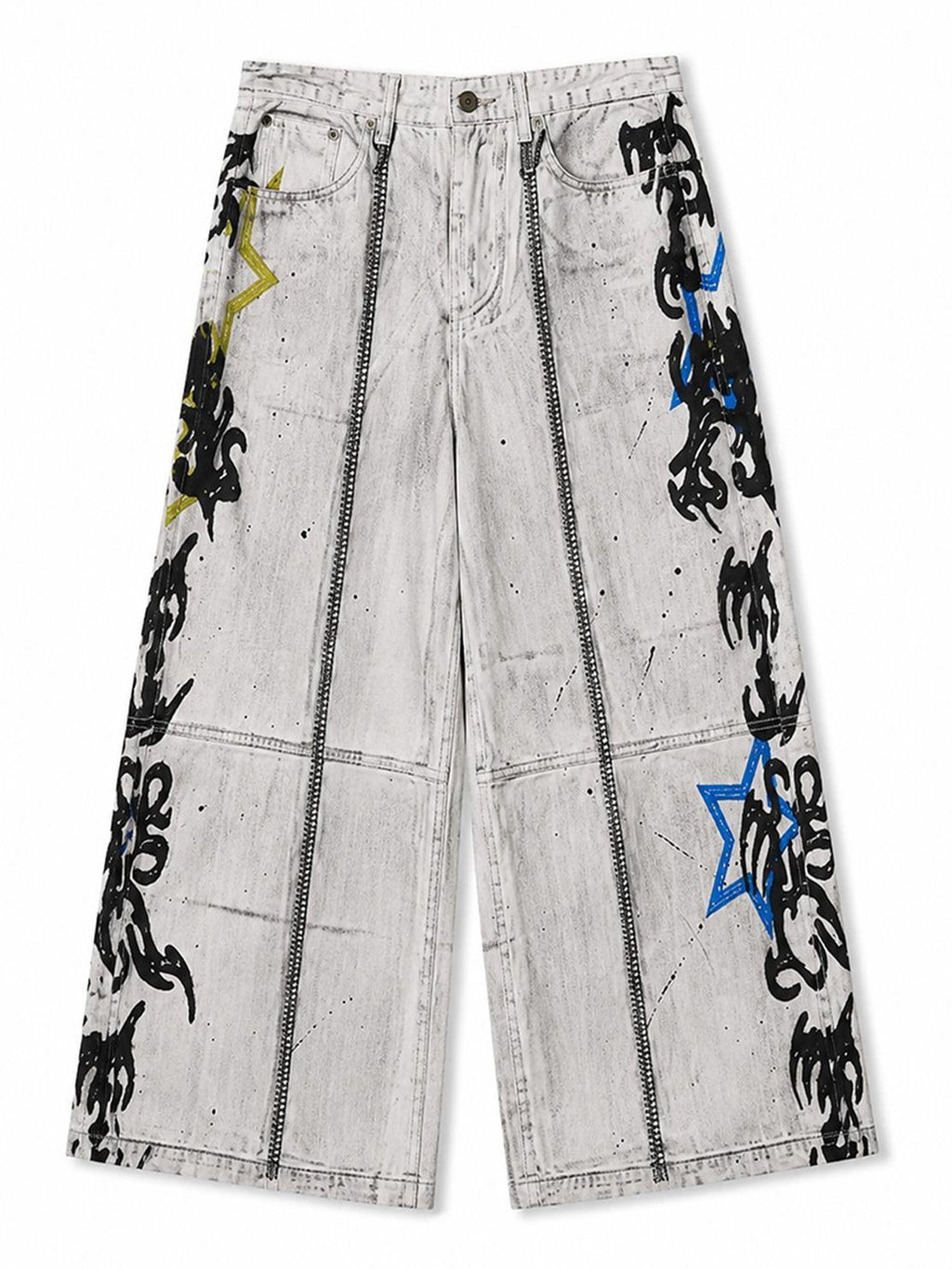 PAIKI Graphic Letter Print Distressed Loose Wide Leg Women's Cotton Chinos