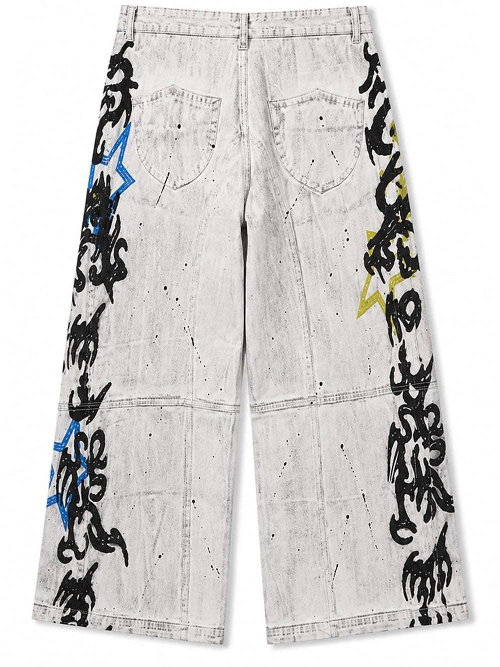 PAIKI Graphic Letter Print Distressed Loose Wide Leg Women's Cotton Chinos