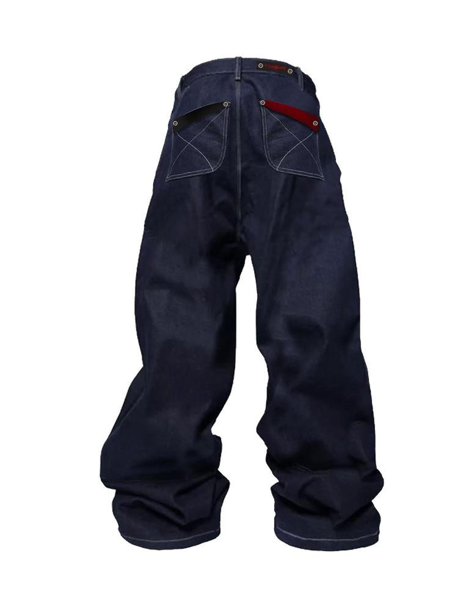 PAIKI High Stretch Washed Denim Low Rise Studded Loose Flare Casual Wide-Leg Jeans