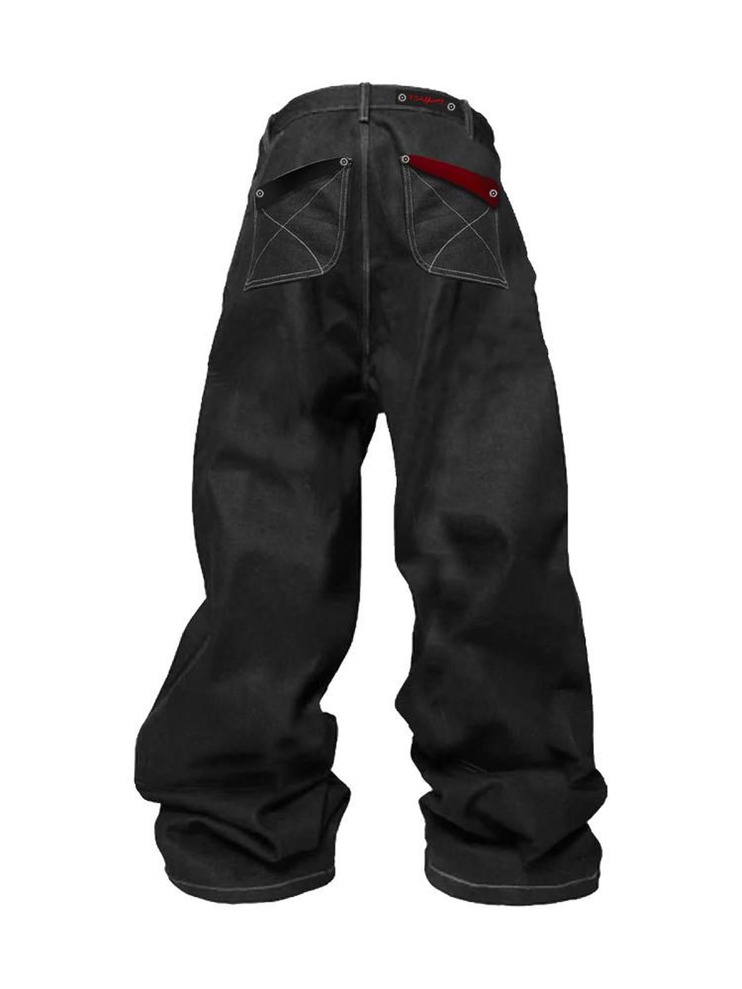 PAIKI High Stretch Washed Denim Low Rise Studded Loose Flare Casual Wide-Leg Jeans