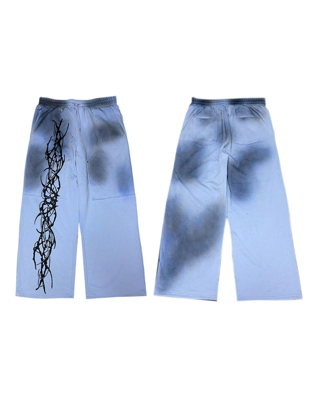 PAIKI Ink Splatter Cotton 100 Percent Loose Street Logo Black Blue Wide-Leg Pants
