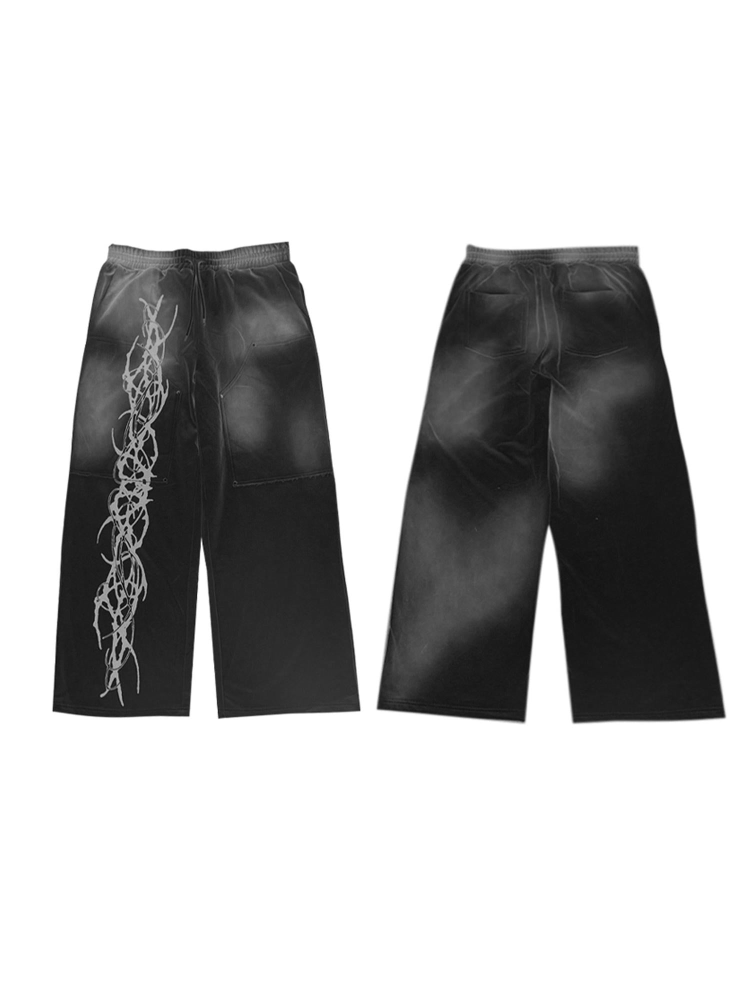 PAIKI Ink Splatter Cotton 100 Percent Loose Street Logo Black Blue Wide-Leg Pants