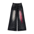 PAIKI_Lace_Up_Washed_Distressed_Letter_Embroidered_Women's_Denim_Bootcut_Jeans_1074016029326_MISSTT