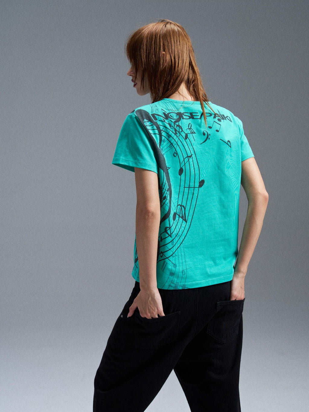 PAIKI Lake Blue Music Note Digital Print Women's Cotton Short Sleeve T-shirts