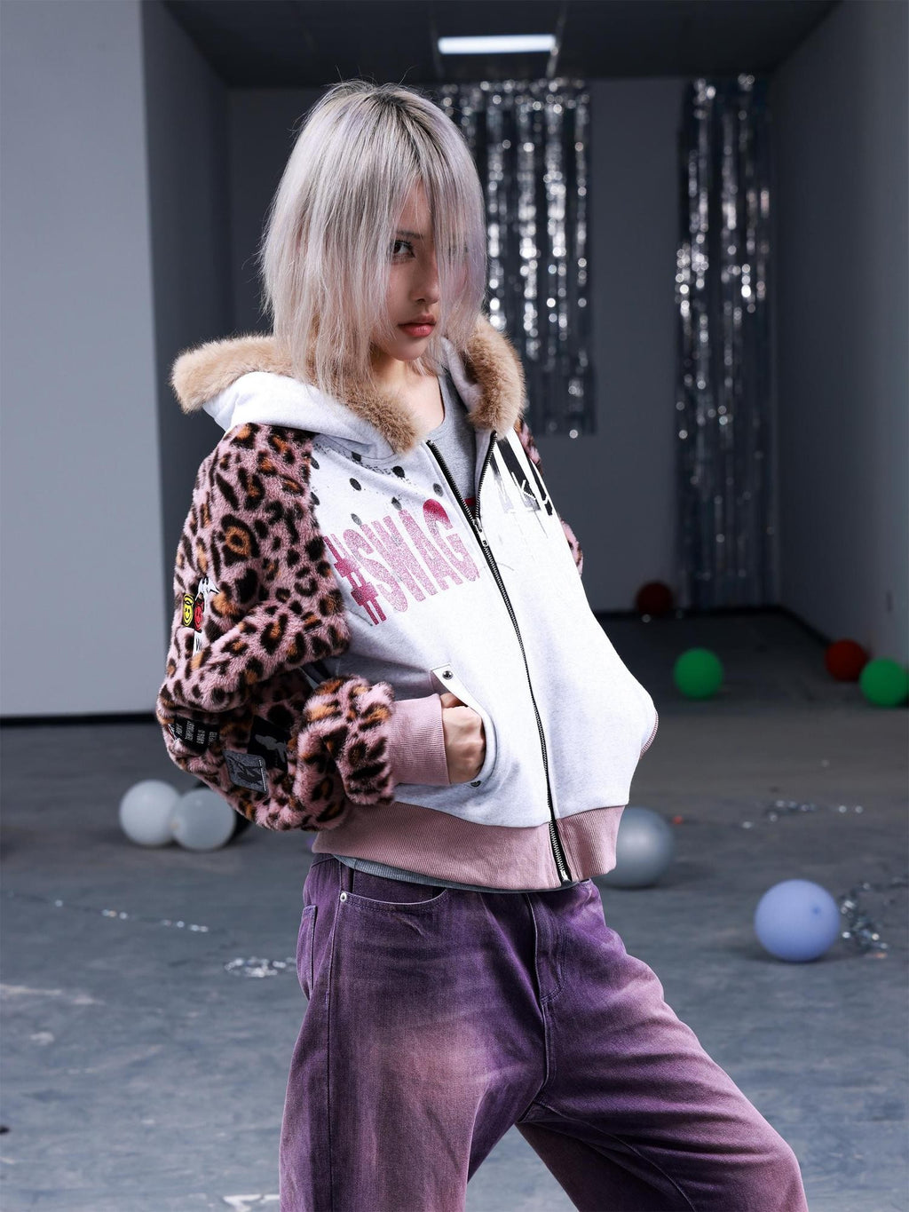 PAIKI Leopard Print Embroidered Fleece Lined Women's Cotton Zip-up Hoodies