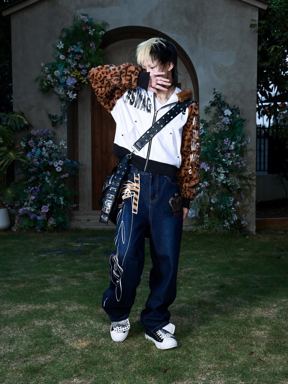 PAIKI Leopard Print Embroidered Fleece Lined Women's Cotton Zip-up Hoodies