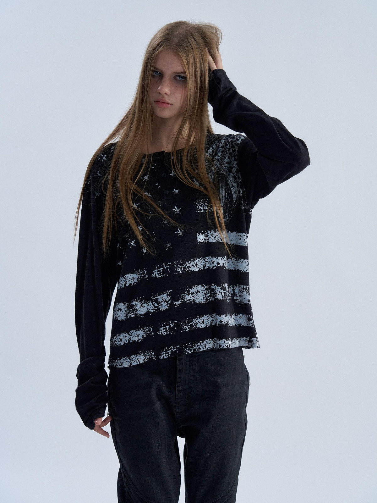 PAIKI Leopard Print Henley Neck Punk Women's Long Sleeve T-shirts