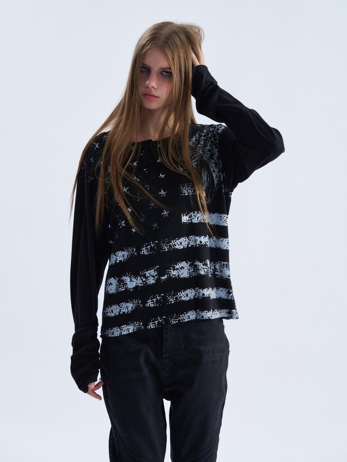PAIKI Leopard Print Henley Neck Punk Women's Long Sleeve T-shirts